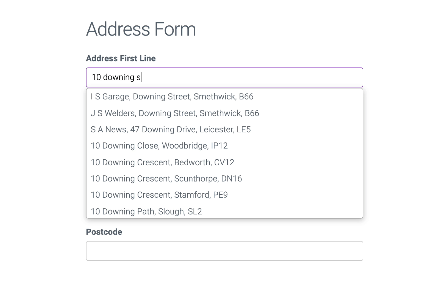 screenshot of Ideal Postcodes